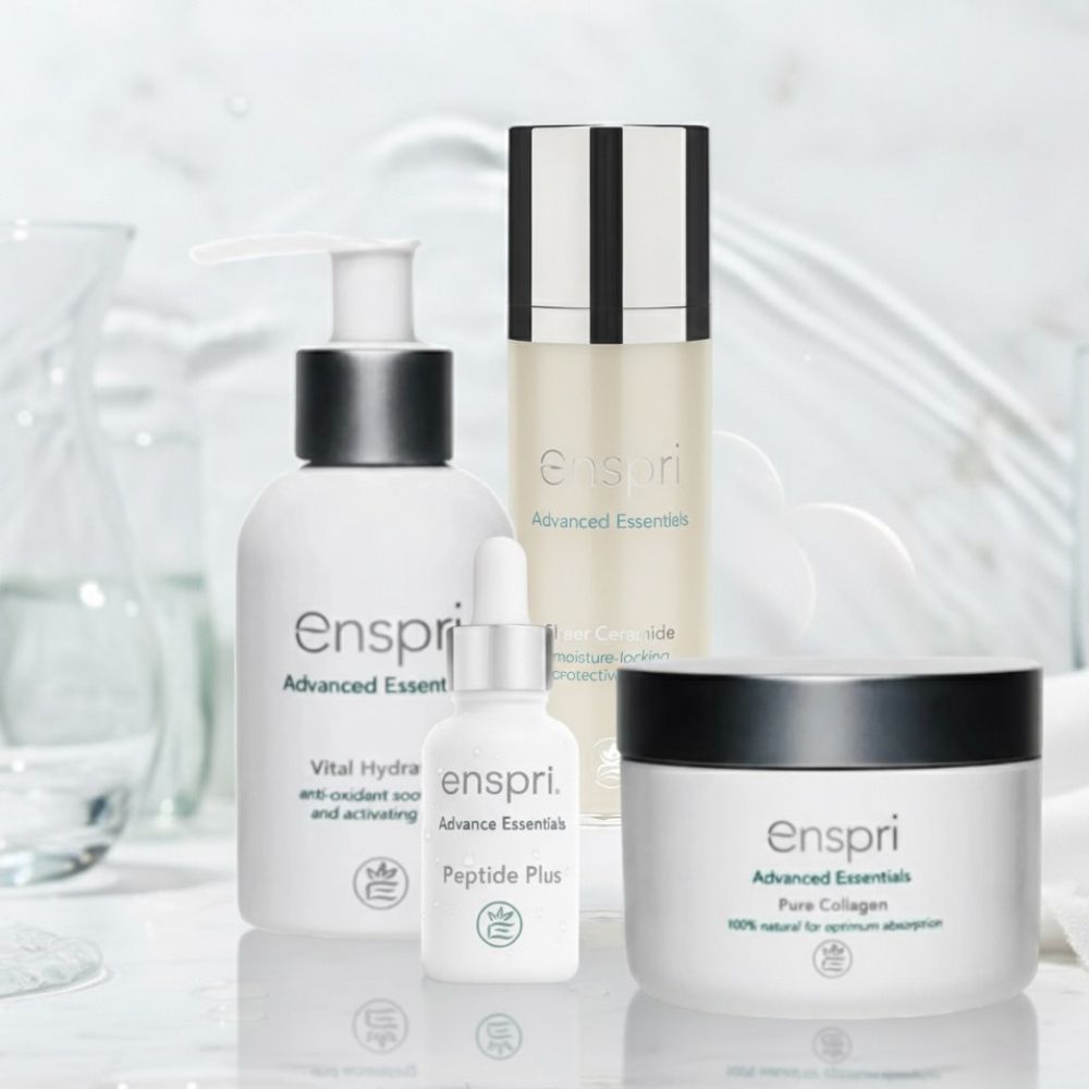 Enspri Anti-Aging Set featuring Peptide Plus Serum, Intense Night Renewal, and Total Eye Boost on a clean, professional background.