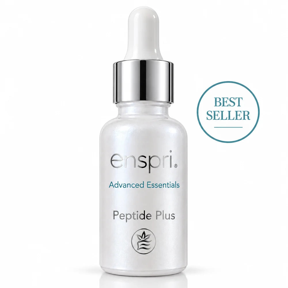 Enspri Peptide Plus professional peptide serum in a pearl-white silver-tone dropper bottle with teal Best Seller badge.